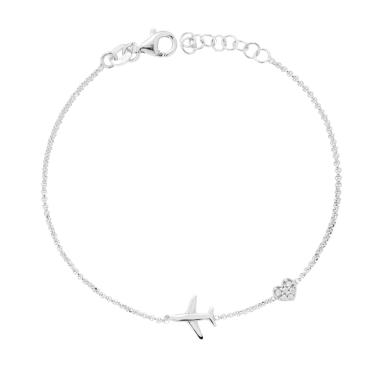 Bracciale Catena Rolo Diamantata con Aeroplano e Punto Luce Cubic Zirconia Bianco in ARGENTO 925 Galvanica Rodio