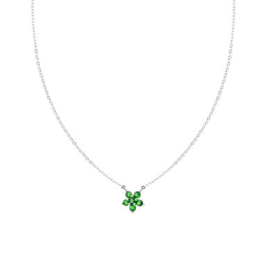 Collana catena Forzatina Diamantata con Fiore Cubic Zirconia Verde Smeraldo in ARGENTO 925 Galvanica Rodio
