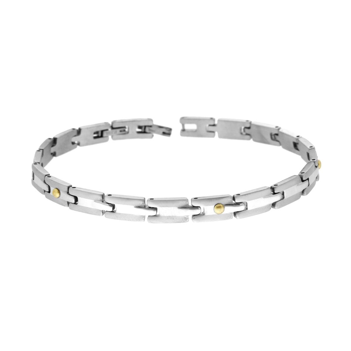 Bracciale Uomo Maglia Imperniata e Punti colore Oro in ACCIAIO