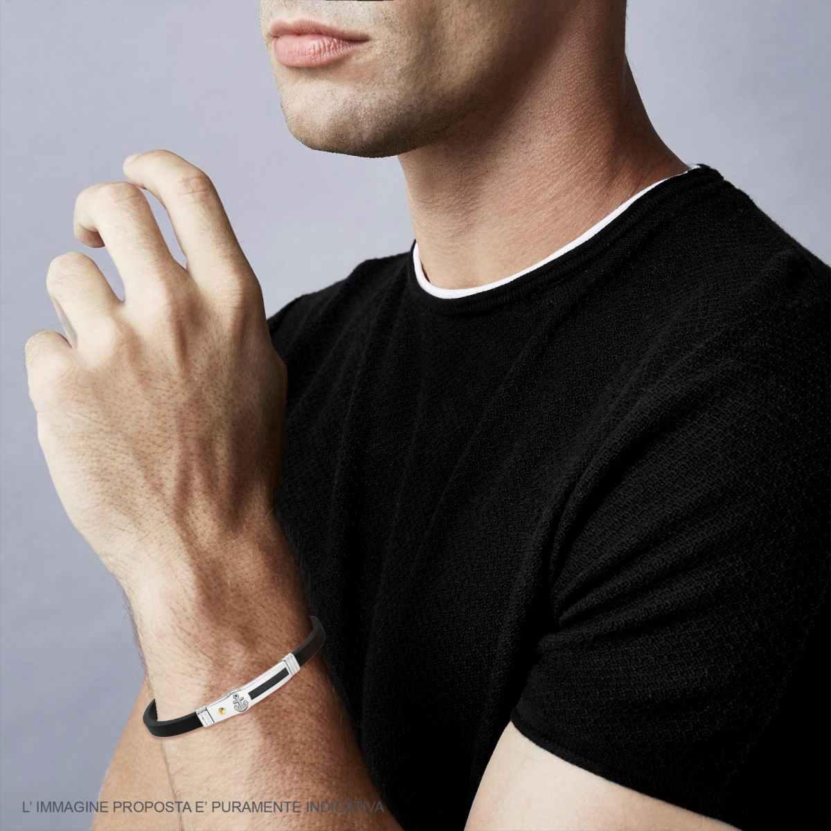 Bracciale in PVC Caucciu Nero con Ancora e Accessori in ACCIAIO