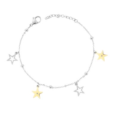Bracciale Catena Forzatina Diamantata con Stelle traforate e plain colore Oro pendenti in ACCIAIO