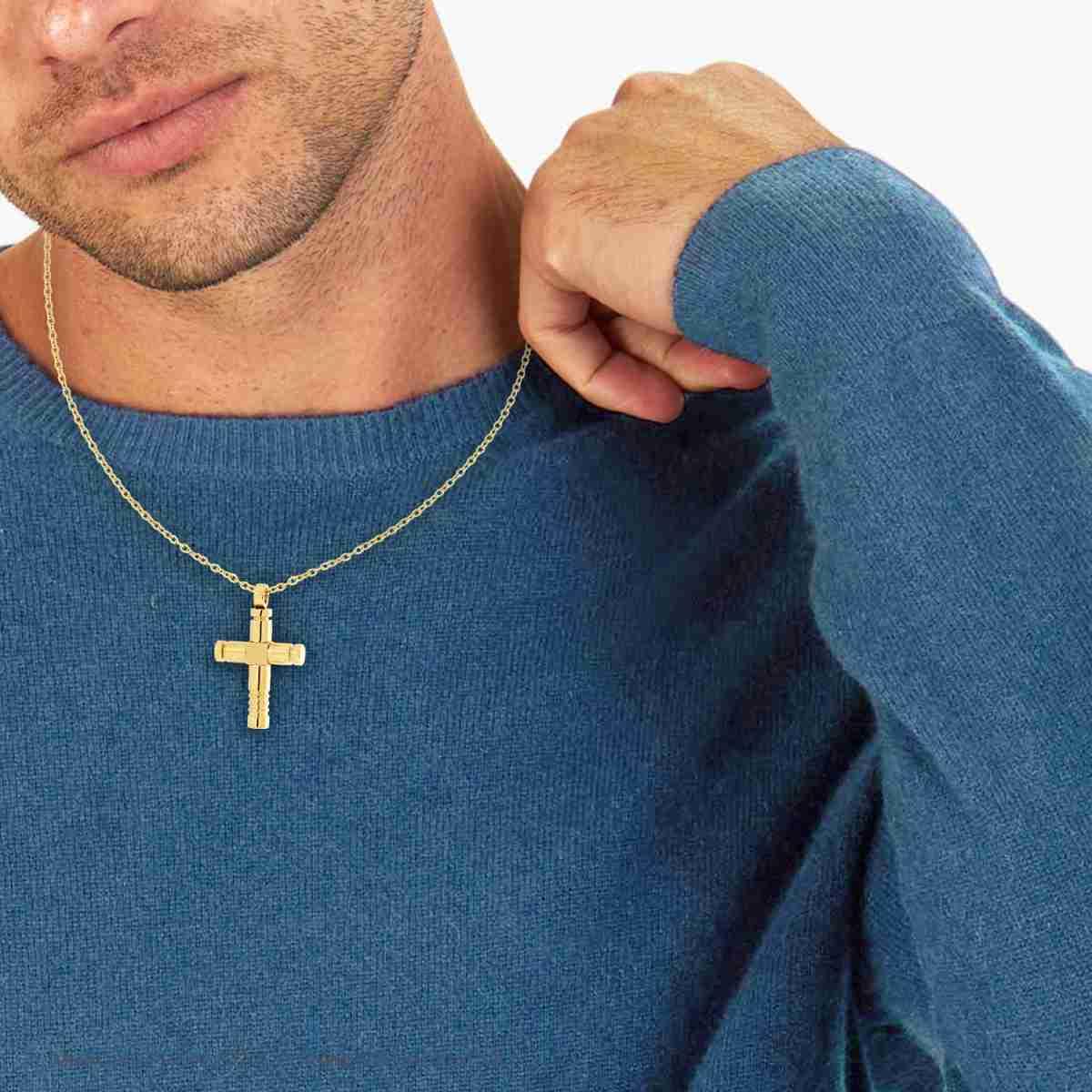 Collana Catena Forzatina con Croce in ACCIAIO colore Oro 34119