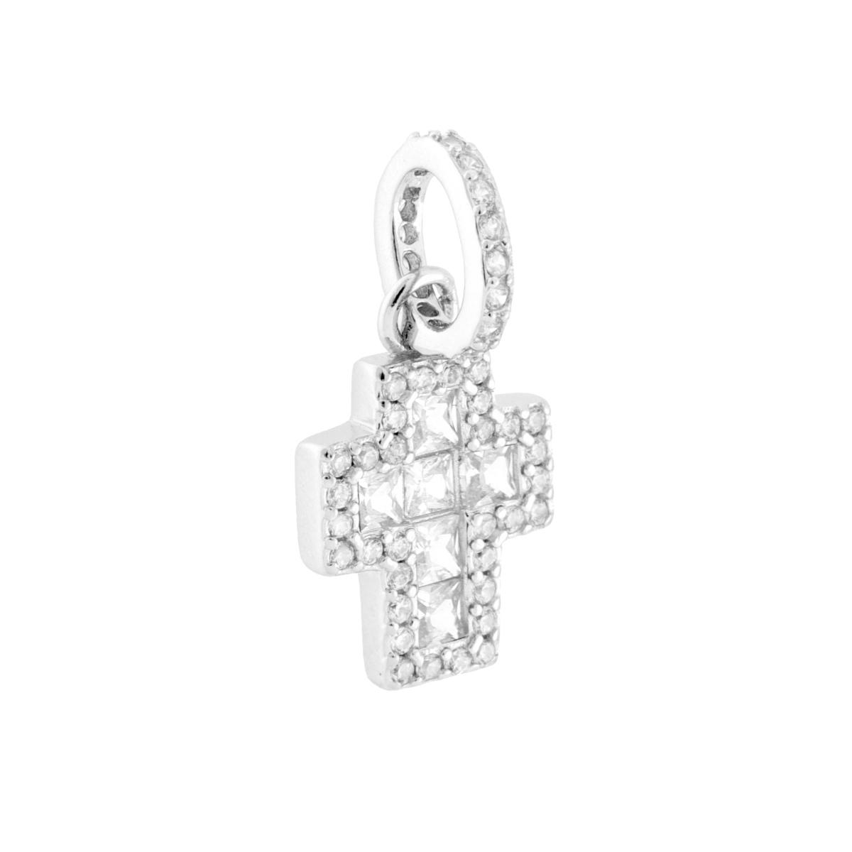 Ciondolo Croce con Cubic Zirconia Bianchi in ARGENTO 925 Galvanica Rodio