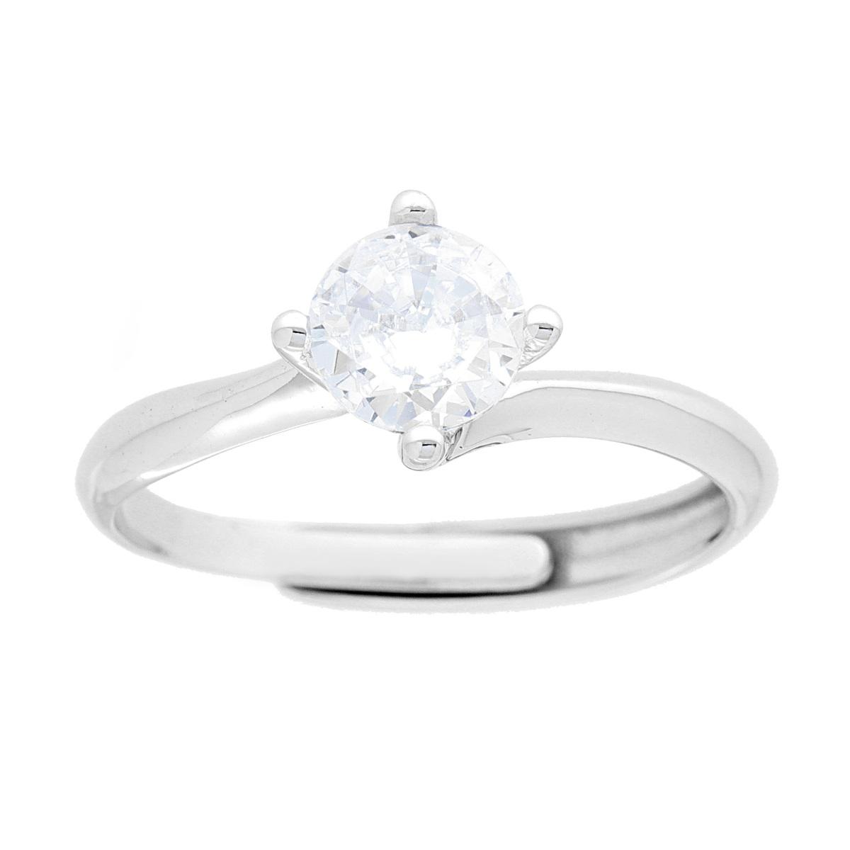 Anello Solitario con Cubic Zirconia Bianco mm 6 in ARGENTO 925 Galvanica Rodio