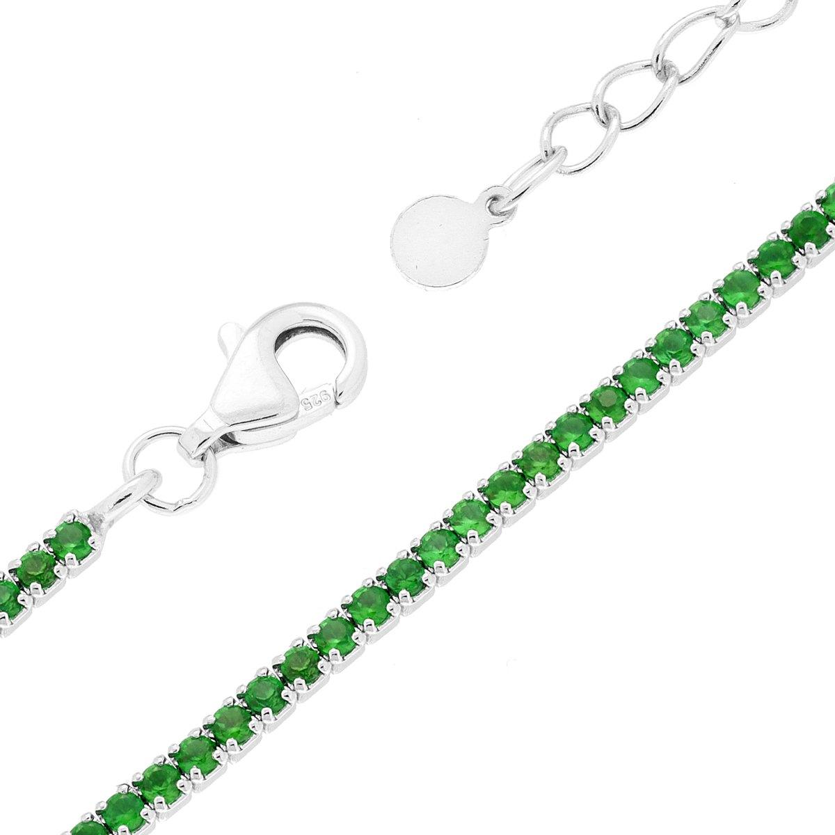 Bracciale Tennis cm 16+3 con Zirconi mm 1.5 Verde Smeraldo in ARGENTO 925 Galvanica Rodio