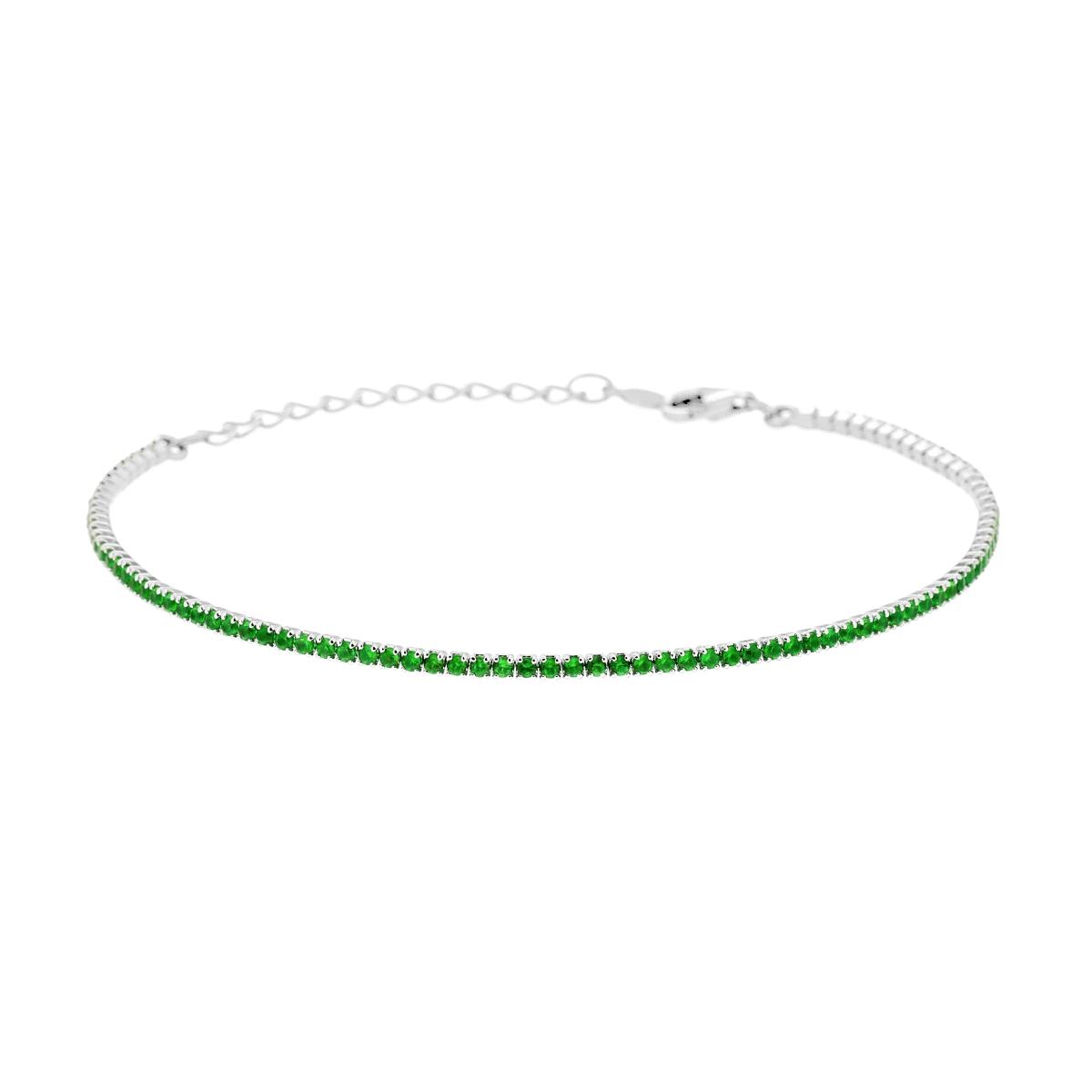 Bracciale Tennis cm 16+3 con Zirconi mm 1.5 Verde Smeraldo in ARGENTO 925 Galvanica Rodio