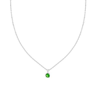 Collana Catena Forzatina Diamantata con Tondo Verde Smeraldo e Cubic Zirconia Bianchi in ARGENTO 925 Galvanica Rodio