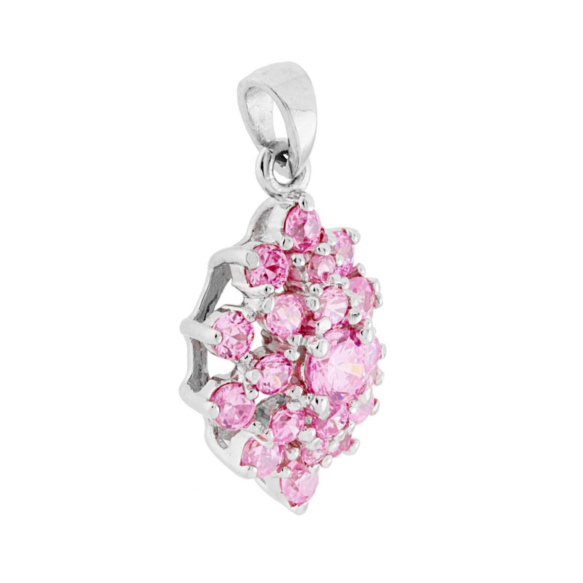 Ciondolo Fiore con Cubic Zirconia Rosa in ARGENTO 925 Galvanica Rodio