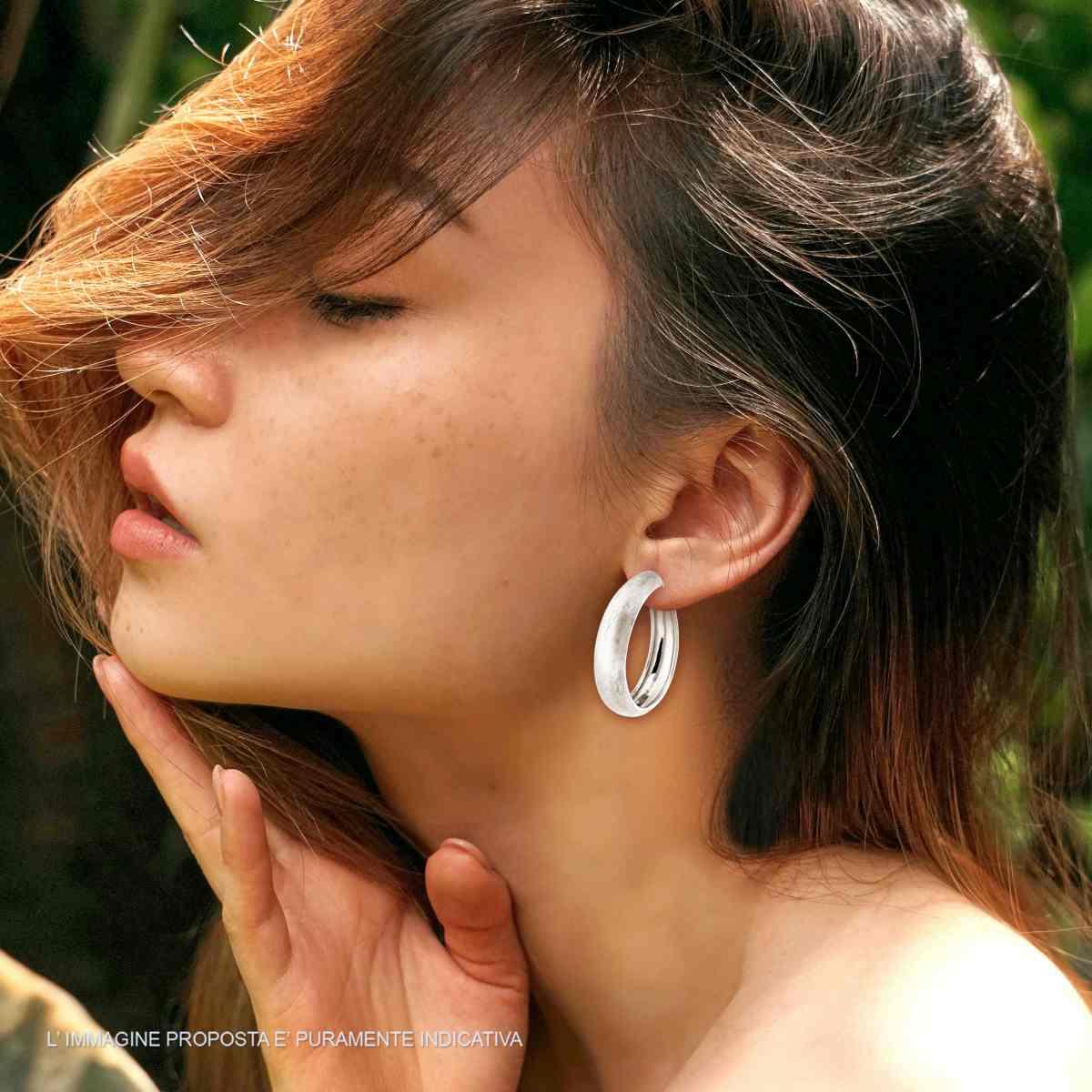 Orecchini Cerchio Fascia Bombato Spazzolato mm 32 in ARGENTO 925 Galvanica Rodio
