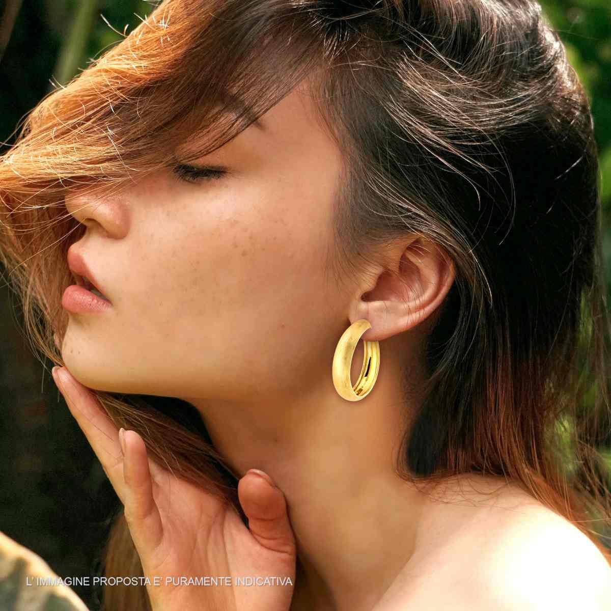 Orecchini Cerchio Fascia Bombato Spazzolato mm 32 in ARGENTO 925 Galvanica Oro