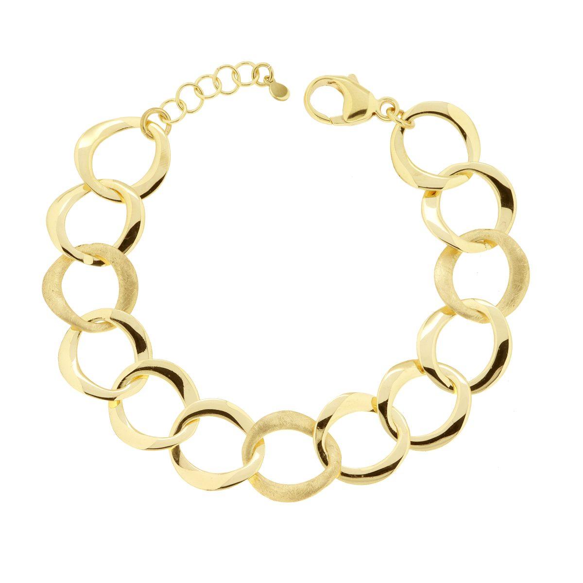 Bracciale Catena Maglia Cerchi alternati Spazzolati e Lucidi in ARGENTO 925 Galvanica Oro