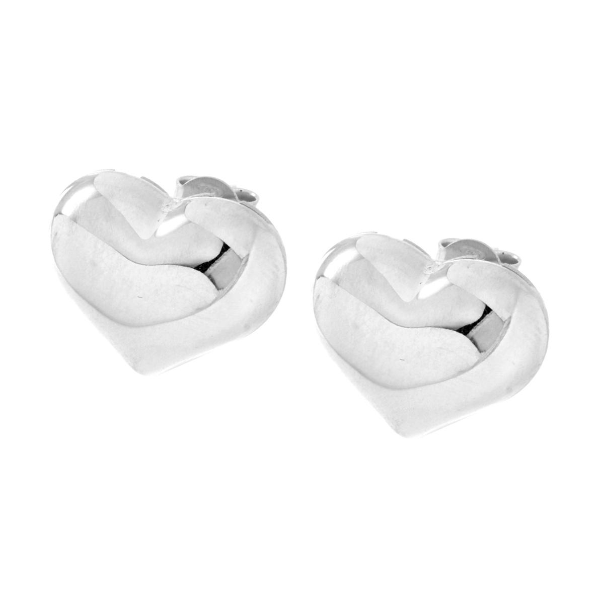 Orecchini Cuore Bombato lucido in ARGENTO 925 Galvanica Rodio