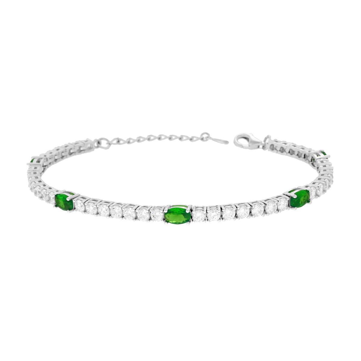 Bracciale Tennis Griffe cm 17+3 con Ovali Cubic Zirconia Verde Smeraldo e Bianchi in ARGENTO 925 Galvanica Rodio