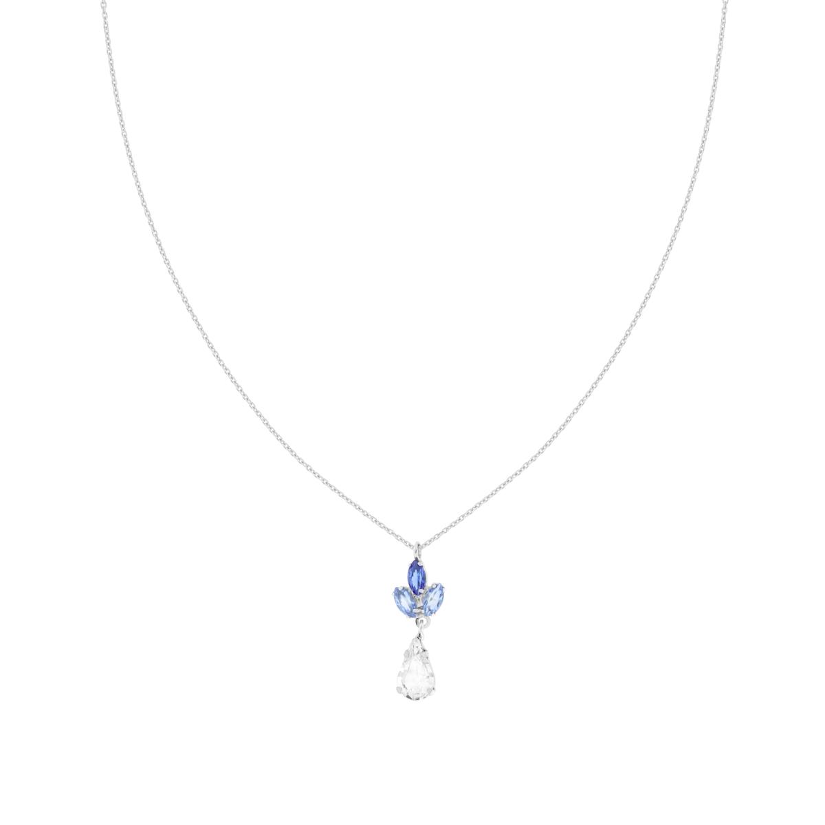 Collana Catena Forzatina Diamantata con Cubic Zirconia Marquise e Goccia Acquamarina in ARGENTO 925 Galvanica Rodio