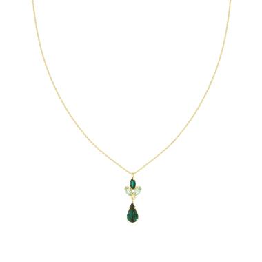 Collana Catena Forzatina Diamantata con Cubic Zirconia Marquise e Goccia Verde Smeraldo in ARGENTO 925 Galvanica Oro