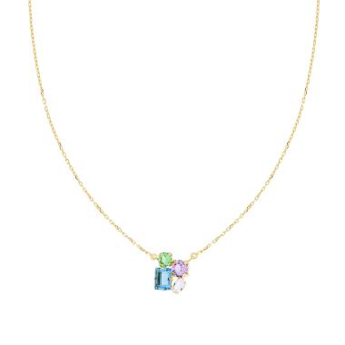Collana Catena Forzatina Diamantata con Cubic Zirconia Multitaglio e Multicolore Pastello in ARGENTO 925 Galvanica Oro