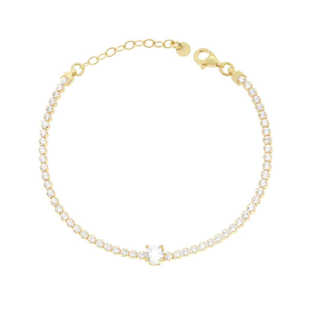 Bracciale Tennis con Tondo centrale Cubic Zirconia Bianchi in ARGENTO 925 Galvanica Oro