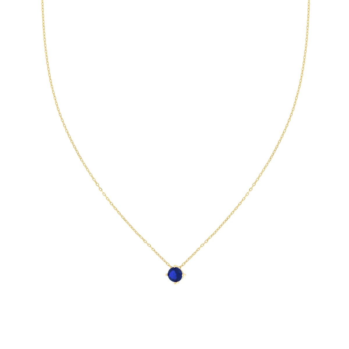 Collana Catena Forzatina Diamantata con Punto Luce Blu Zaffiro Cubic Zirconia in ARGENTO 925 Galvanica Oro