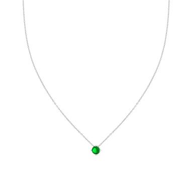 Collana Catena Forzatina Diamantata con Punto Luce Verde Smeraldo Cubic Zirconia in ARGENTO 925 Galvanica Rodio