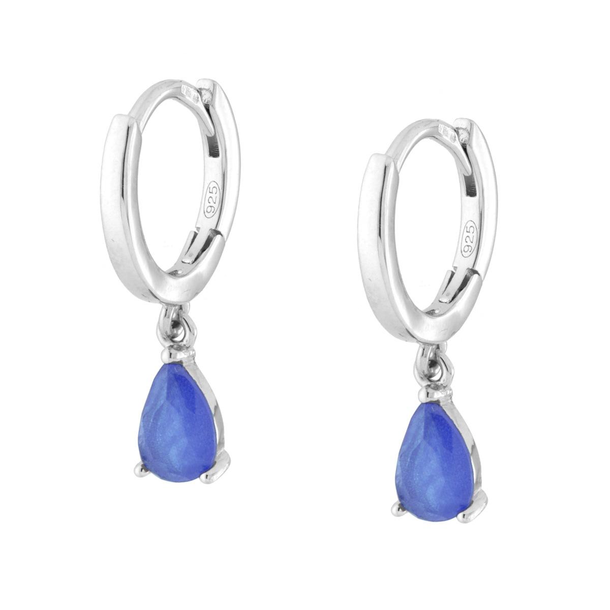 Orecchini Cerchio Scattino con Goccia Cubic Zirconia Blu Zaffiro in ARGENTO  925 Galvanica Rodio 34961