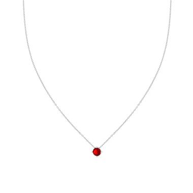 Collana Catena Forzatina Diamantata con Punto Luce Rosso Rubino Cubic Zirconia in ARGENTO 925 Galvanica Rodio