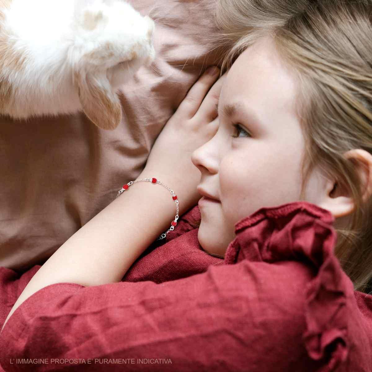 Bracciale Bimbo Bimba Catena Rolo Diamantata con Coccinelle smalto Rosso in ARGENTO 925 Galvanica Rodio