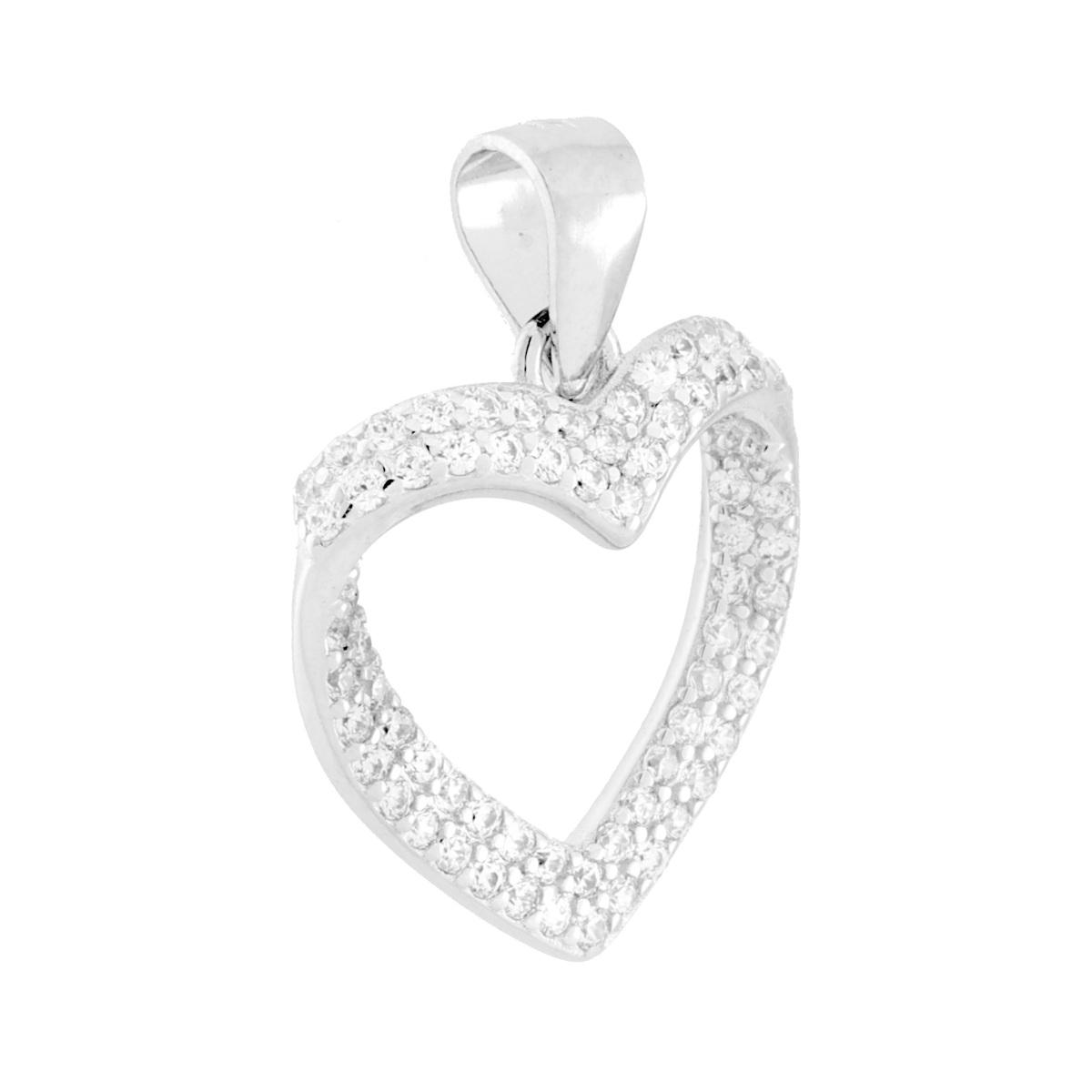 Ciondolo Cuore con Cubic Zirconia Bianchi in ARGENTO 925 Galvanica Rodio