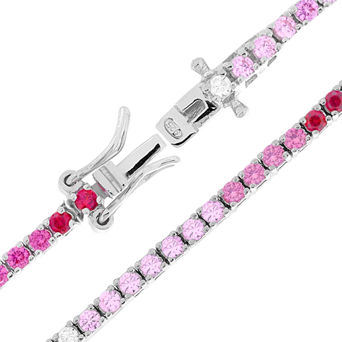 Bracciale Tennis Griffe cm 16,5 con Zirconi mm 2 Multicolor gradazione Rosso Rubino in ARGENTO 925 Galvanica Rodio