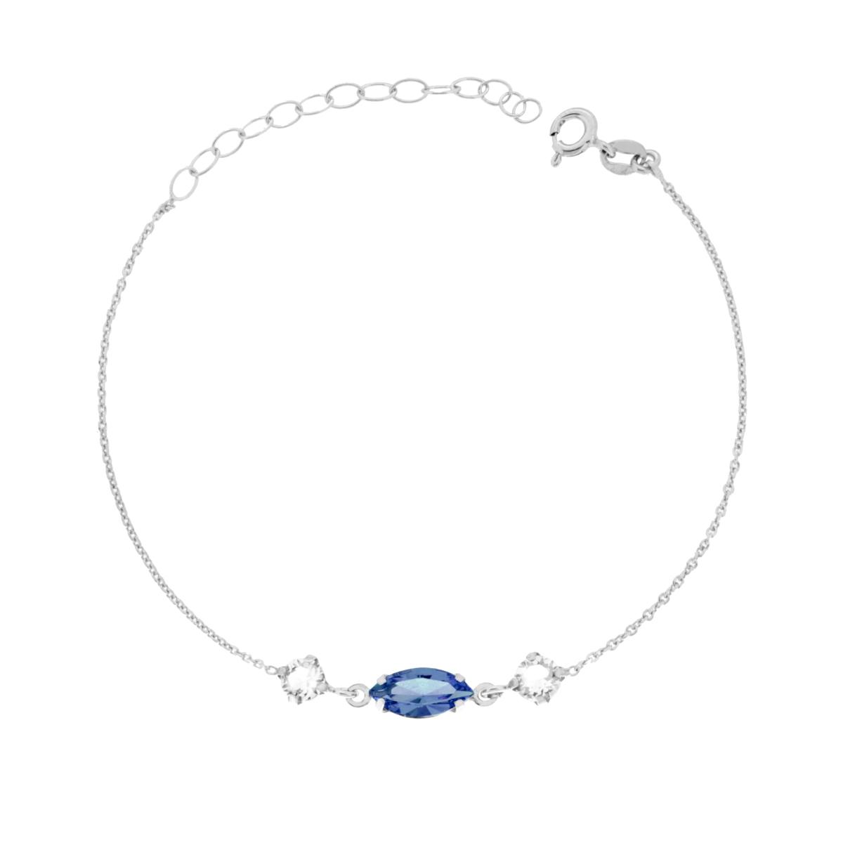 Bracciale Catena Forzatina Diamantata con Punti Luce Tondo e Marquise Crystal Bianco e Blu in ARGENTO 925 Galvanica Rodio