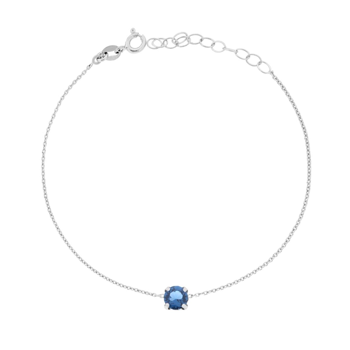 Bracciale Catena Forzatina Diamantata con Punto Luce mm 5 Crystal Blu in ARGENTO 925 Galvanica Rodio