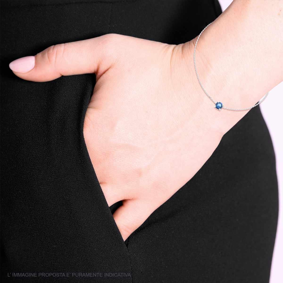 Bracciale Catena Forzatina Diamantata con Punto Luce mm 5 Crystal Blu in ARGENTO 925 Galvanica Rodio