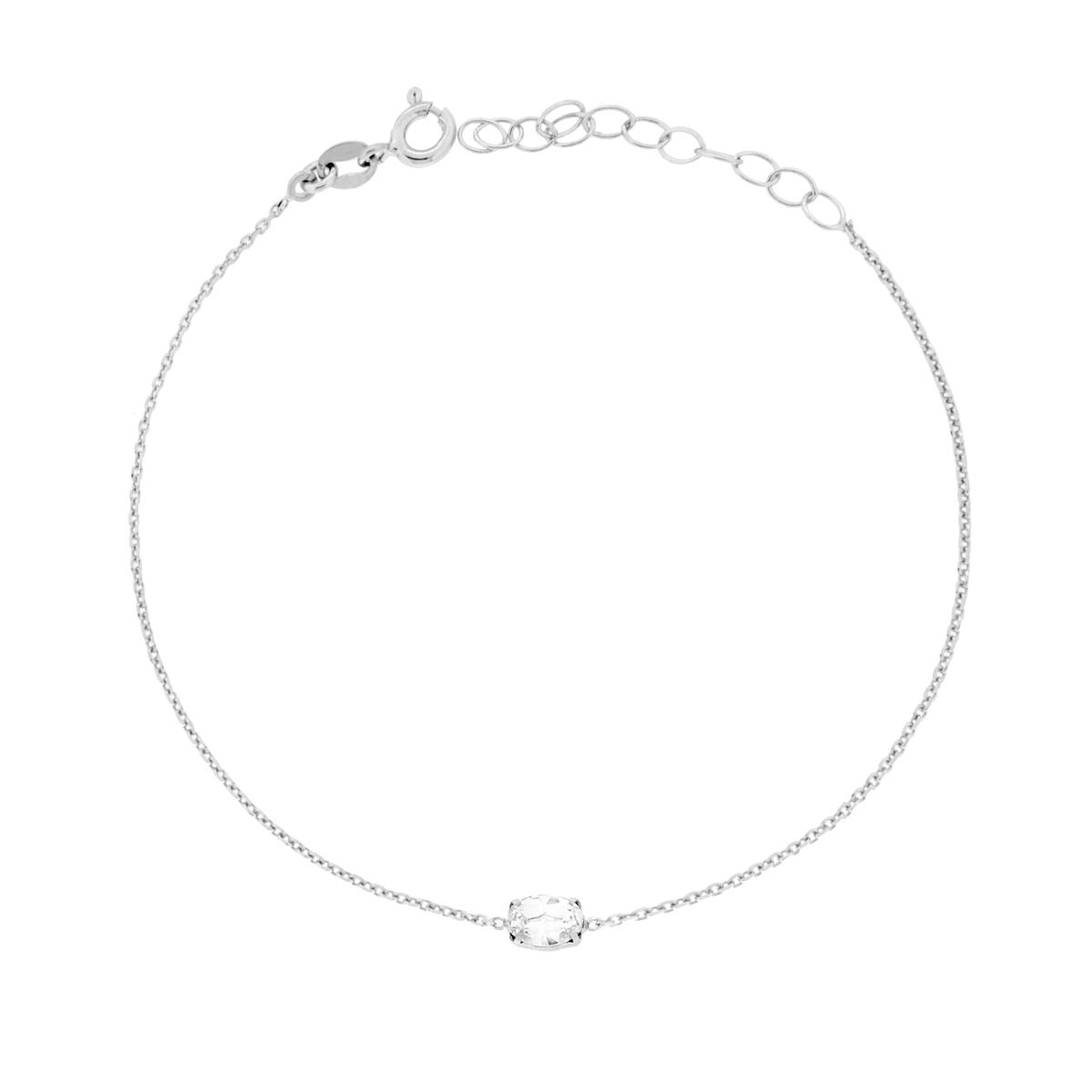 Bracciale Catena Forzatina Diamantata con Punto Luce Ovale Crystal Bianco in ARGENTO 925 Galvanica Rodio