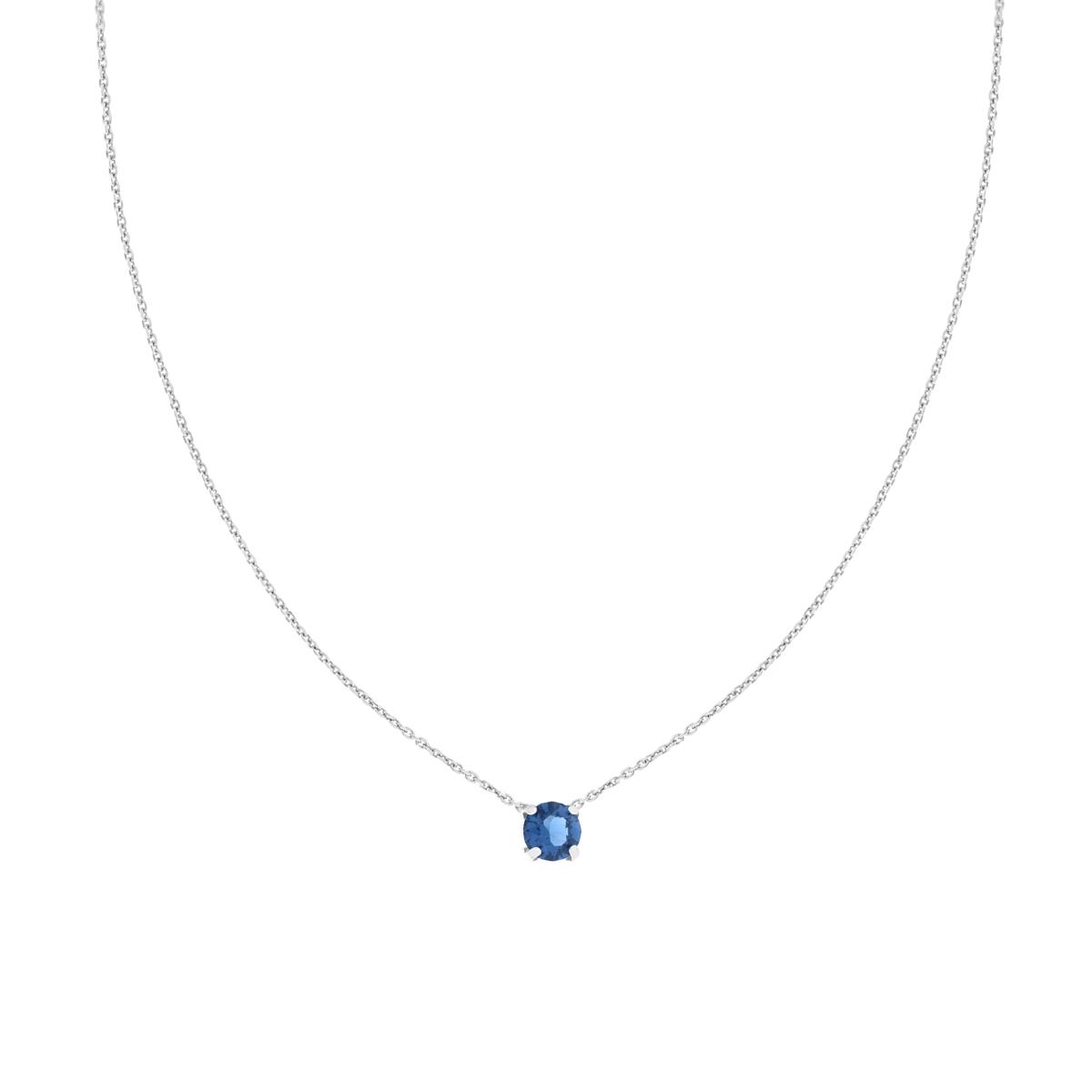 Collana Catena Forzatina Diamantata con Punto Luce Tondo Crystal Blu in ARGENTO 925 Galvanica Rodio