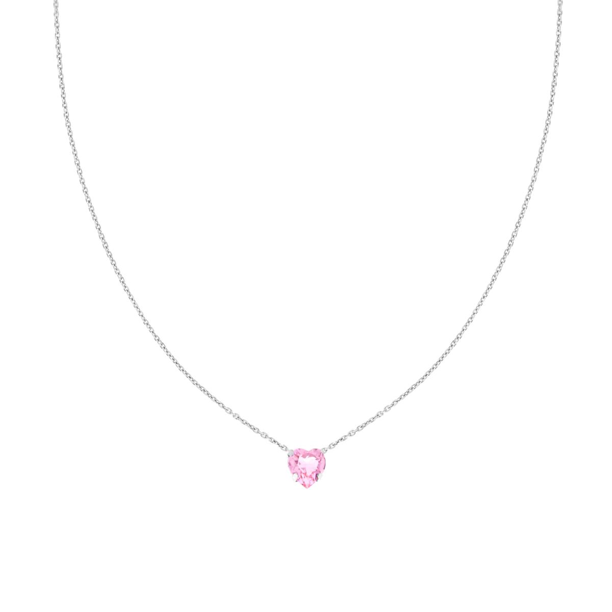 Collana Catena Forzatina Diamantata con Punto Luce Cuore Crystal Rosa in ARGENTO 925 Galvanica Rodio