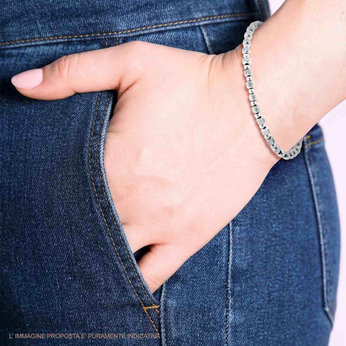 Bracciale Catena con Cilindretti Diamantati e Palline Lisce alternate in ACCIAIO