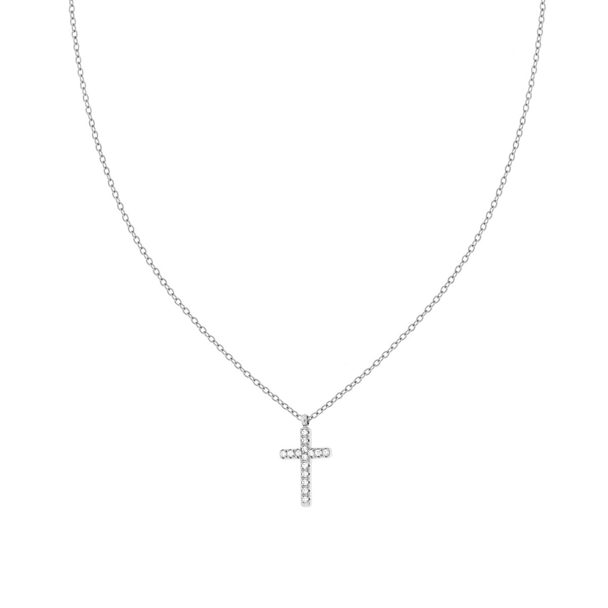 Collana Catena Forzatina Diamantata con Croce Cubic Zirconia Bianchi in ACCIAIO