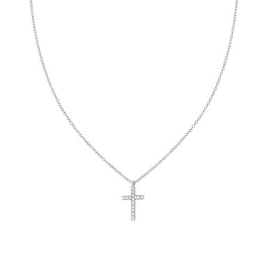 Collana Catena Forzatina Diamantata con Croce Cubic Zirconia Bianchi in ACCIAIO