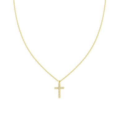 Collana Catena Forzatina Diamantata con Croce Cubic Zirconia Bianchi in ACCIAIO colore Oro