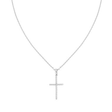 Collana Catena Forzatina Diamantata con Croce e Cubic Zirconia Bianchi in ACCIAIO e OTTONE