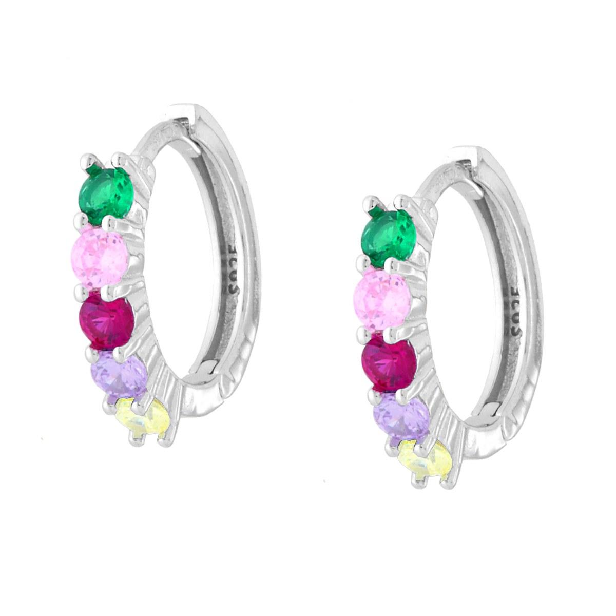 Orecchini Cerchio mm 15 con Zirconi Multicolor in ARGENTO 925 Galvanica Rodio