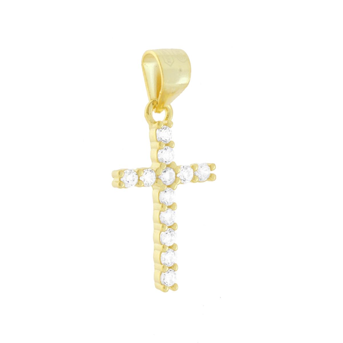 Ciondolo Croce con Cubic Zirconia Bianchi in ARGENTO 925 Galvanica Oro