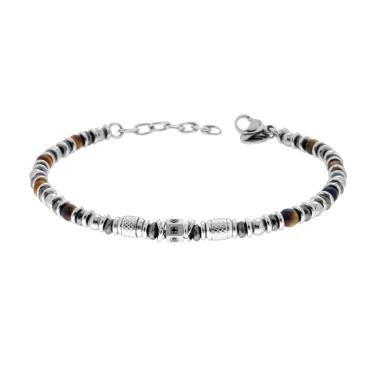 Bracciale Catena con Pietre colore Occhio di Tigre Zircone Nero e Accessori in ACCIAIO