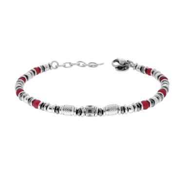 Bracciale Catena con Pietre colore Rosso Rubino Zircone Nero e Accessori in ACCIAIO