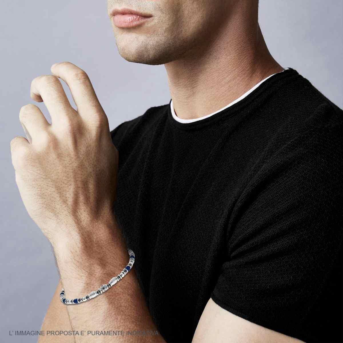 Bracciale Catena con Pietre colore Blu Zaffiro Zircone Nero e Accessori in ACCIAIO