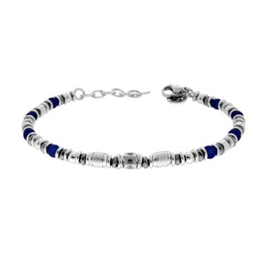 Bracciale Catena con Pietre colore Blu Zaffiro Zircone Nero e Accessori in ACCIAIO