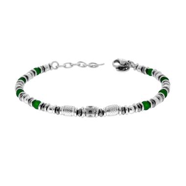 Bracciale Catena con Pietre colore Verde Smeraldo Zircone Nero e Accessori in ACCIAIO