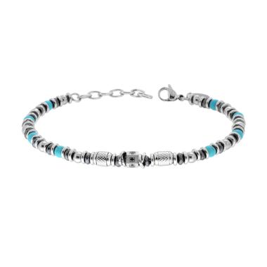 Bracciale Catena con Pietre colore Turchese Zircone Nero e Accessori in ACCIAIO