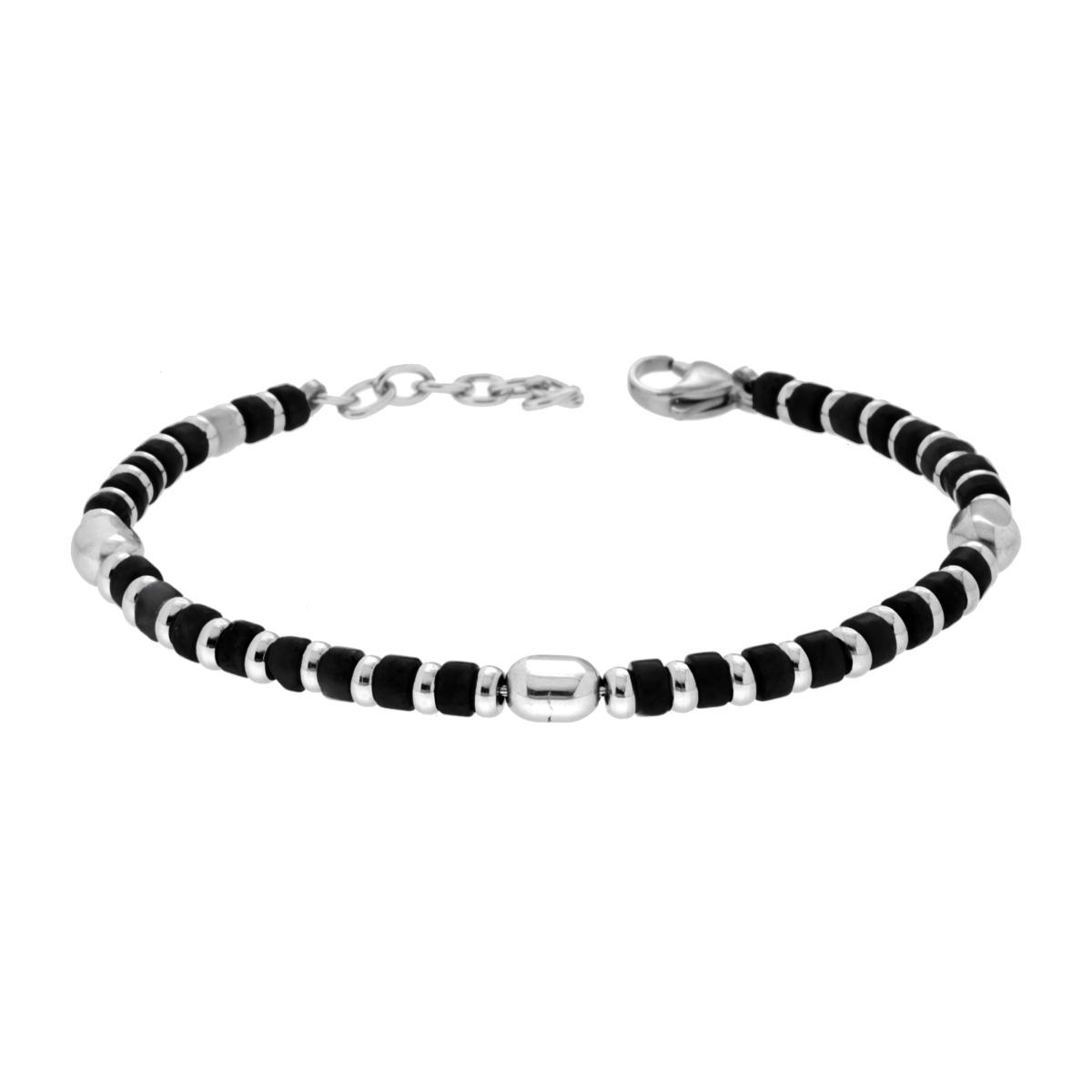 Bracciale Catena con Pietre colore Nero e Accessori in ACCIAIO