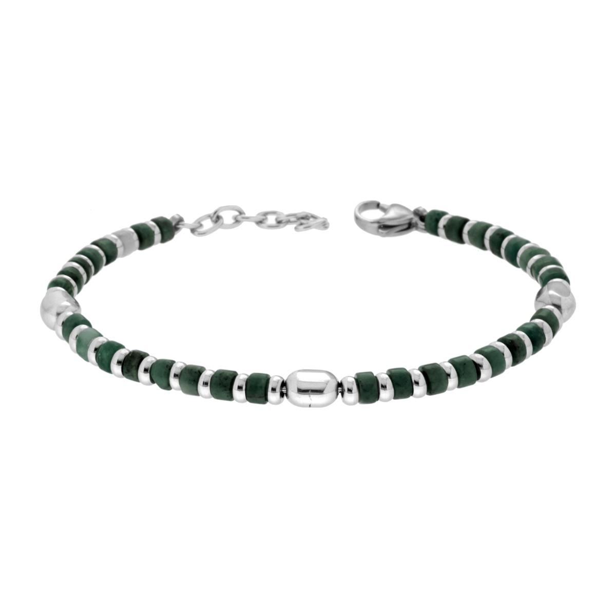 Bracciale Catena con Pietre colore Verde Jadeite e Accessori in ACCIAIO