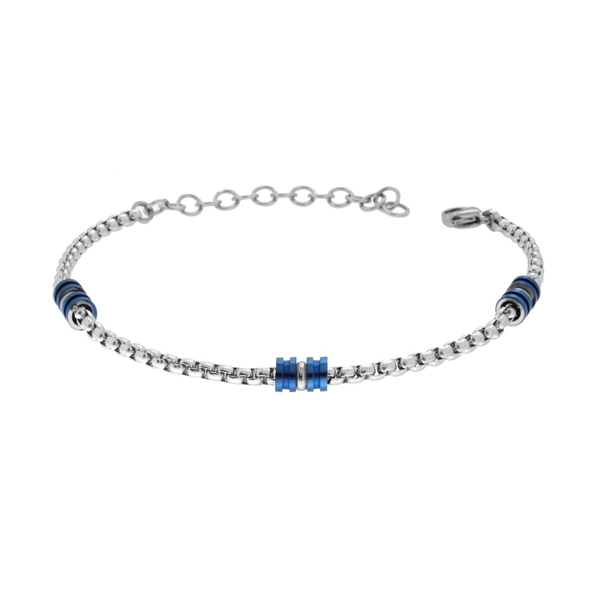 Bracciale Catena Veneziana Tonda con Cilindri Blu in ACCIAIO